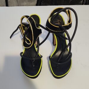 Elegant Black and Yellow Strappy Heels